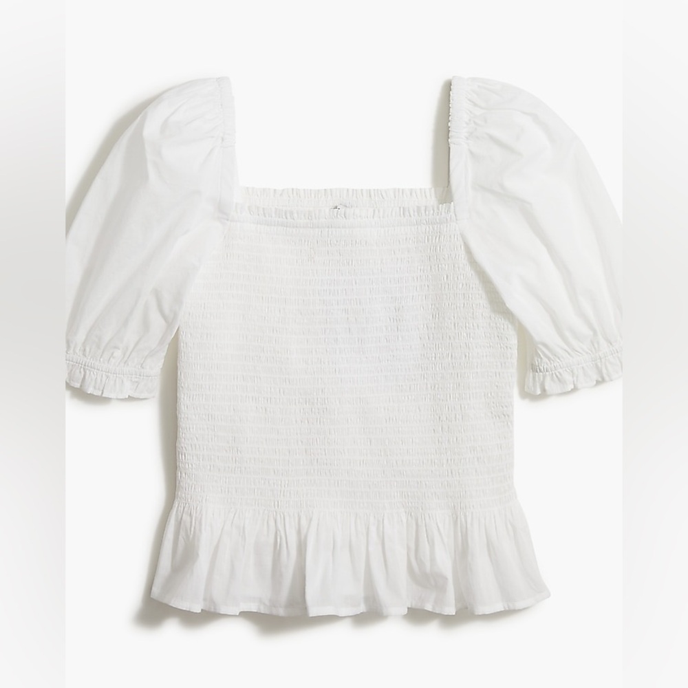 JCrew Cotton White Smocked Peblum top- size large
